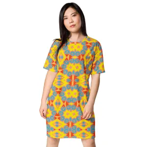 Oversized T-shirt Dress with Colorful Pattern Design