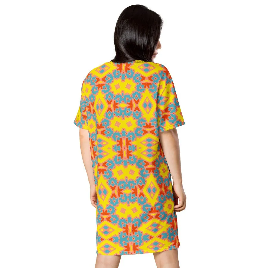 Oversized T-shirt Dress with Colorful Pattern Design