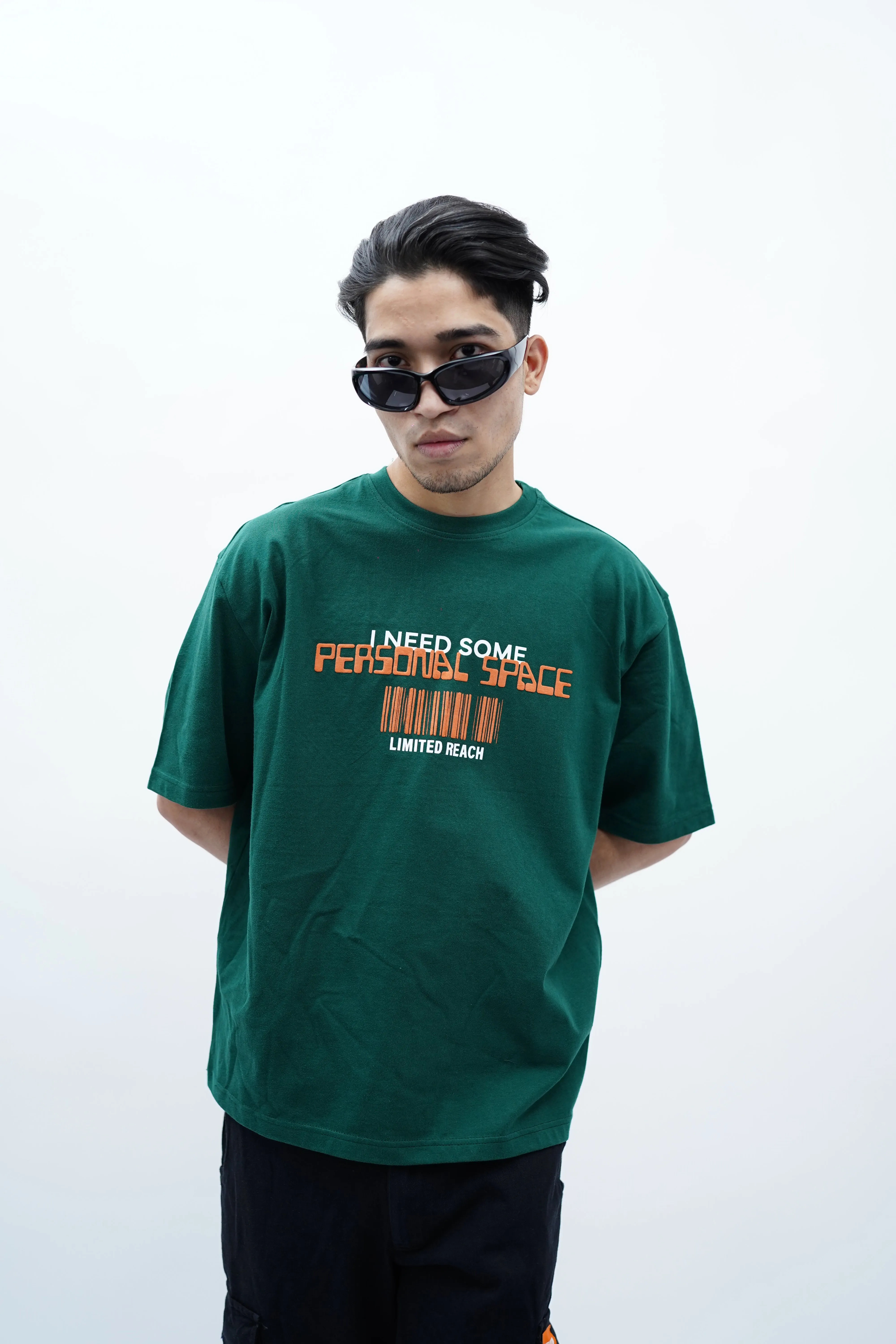 "Personal Space" Oversized Puff Print Green T-Shirt By DemonWear for Him