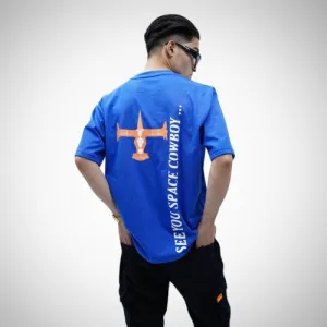 "Space Cowboy" Oversized Puff Print Blue T-Shirt By DemonWear for Him