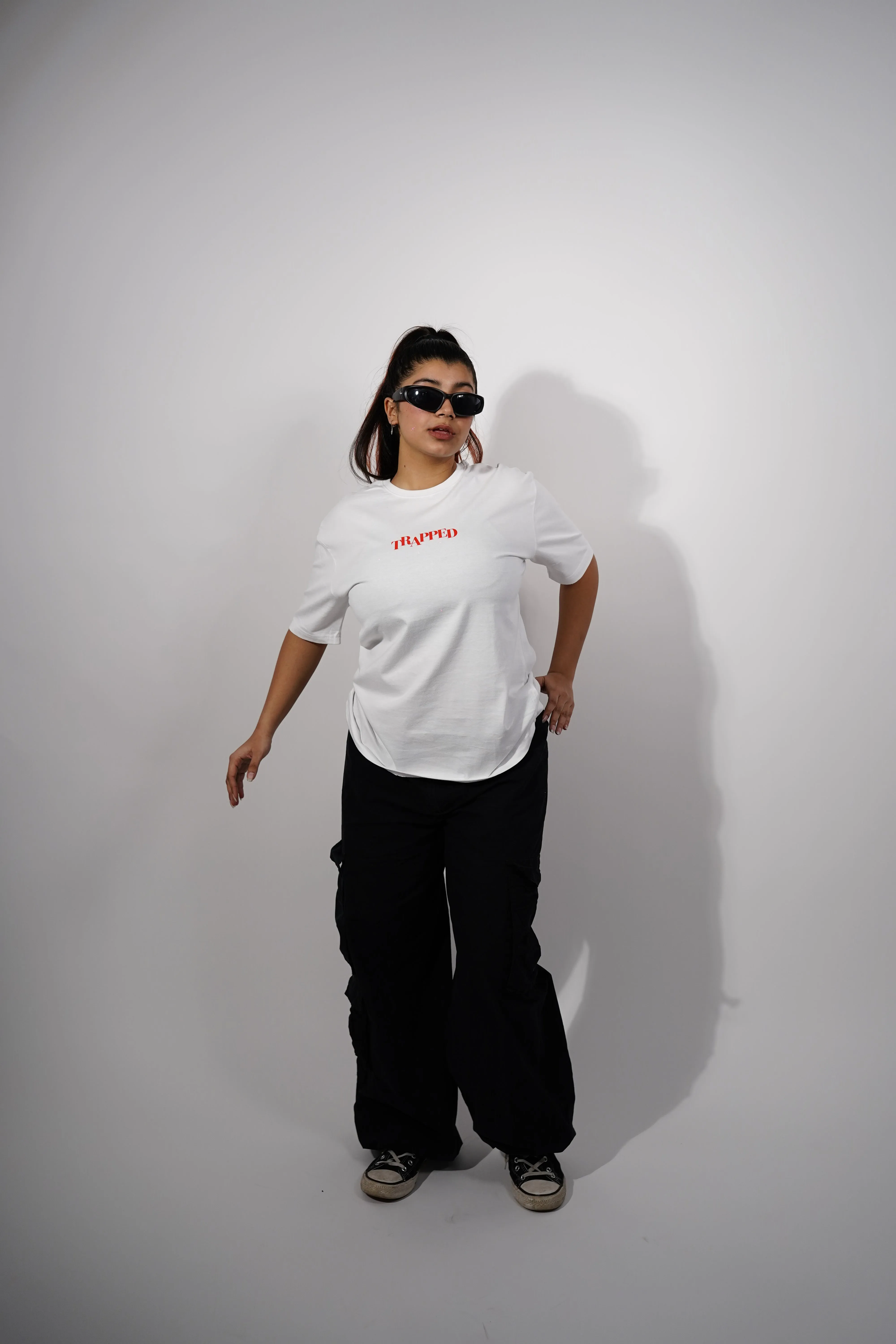 "TRAPPED" Relaxed Fit Tshirt - White by Demonwear for Her