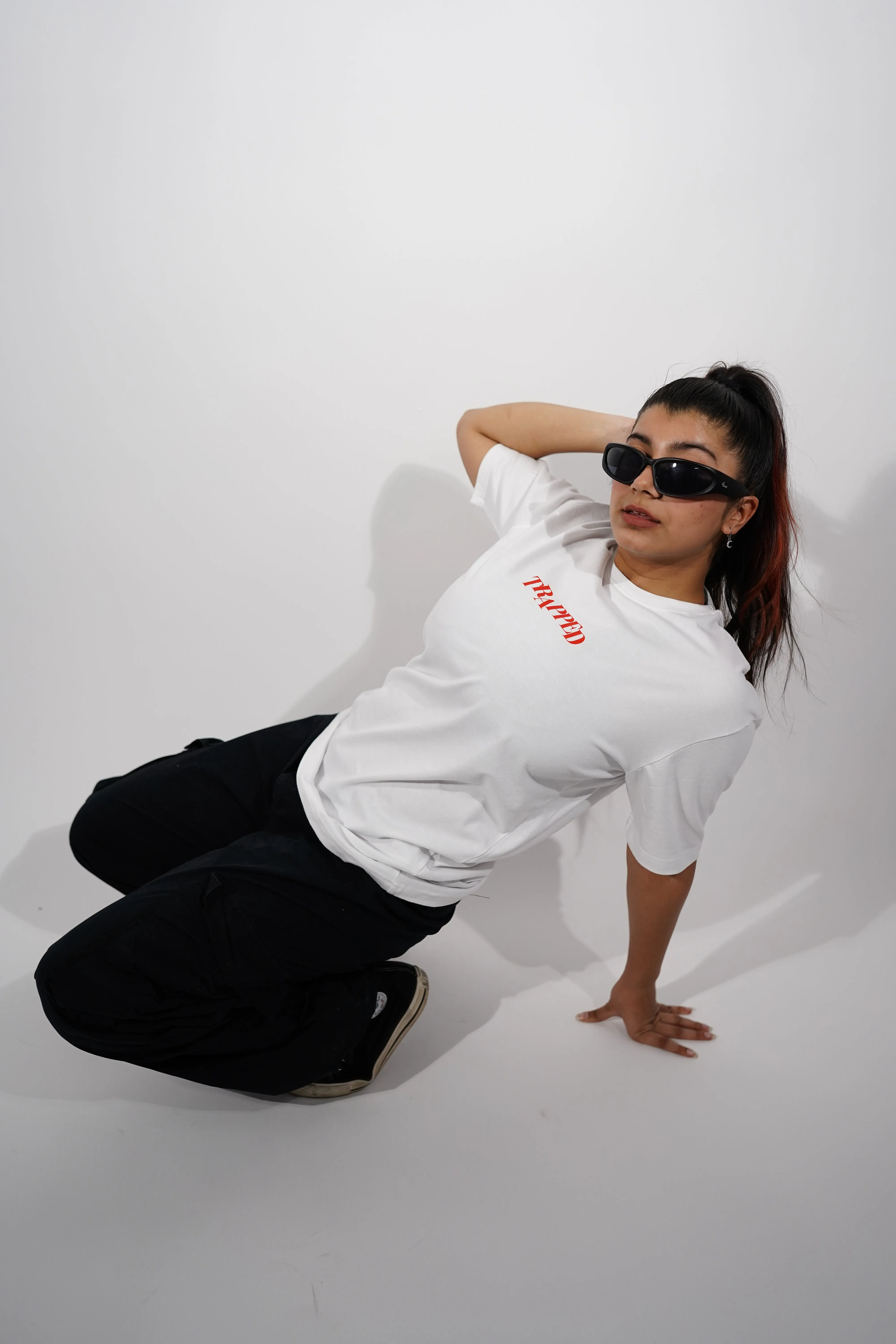 "TRAPPED" Relaxed Fit Tshirt - White by Demonwear for Her