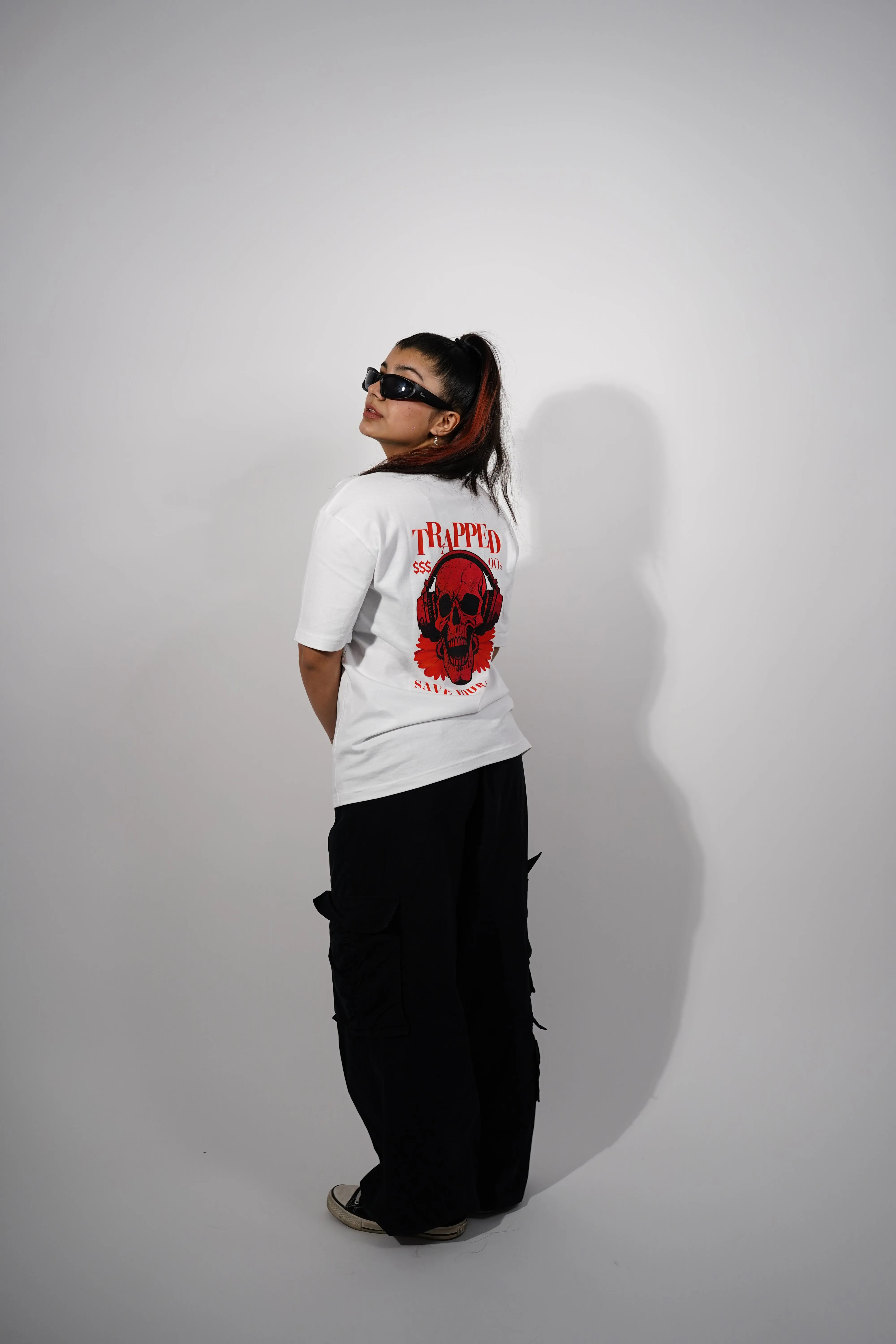 "TRAPPED" Relaxed Fit Tshirt - White by Demonwear for Her