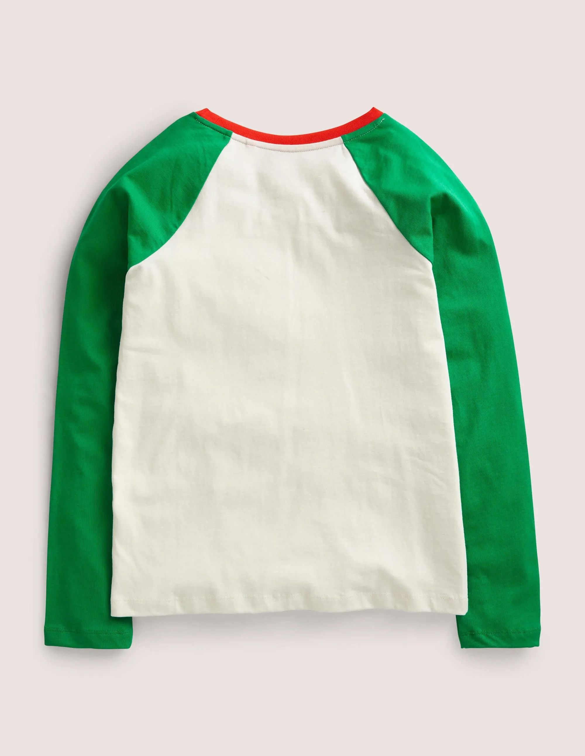 Raglan Festive Printed T-shirt-Ivory/Highland Green
