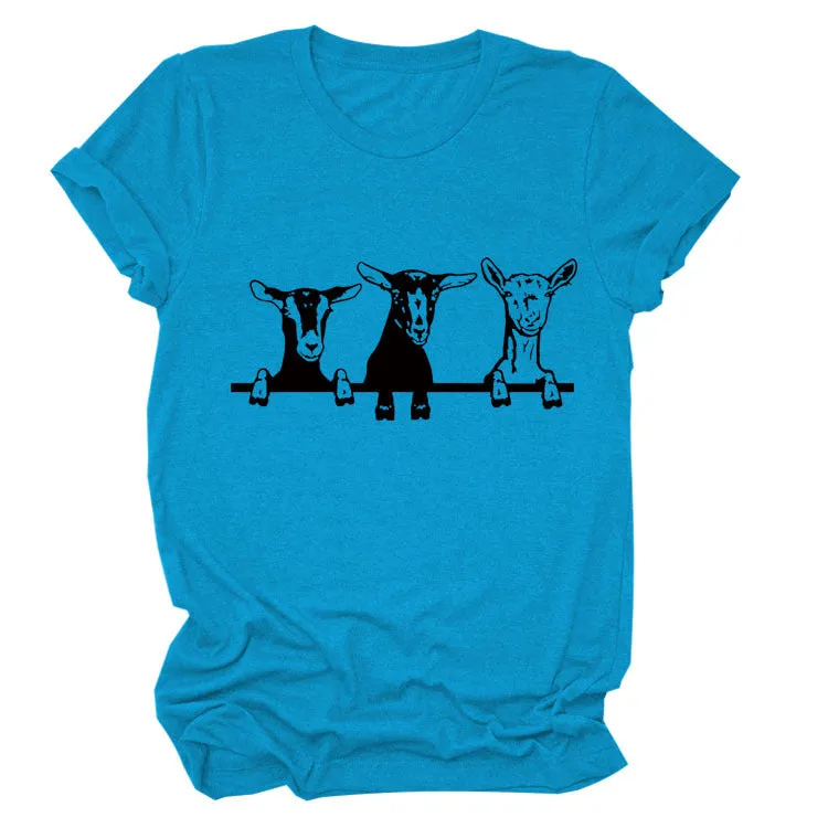 Round Neck Printing Loose Short Sleeve Fashion Womens T-Shirt