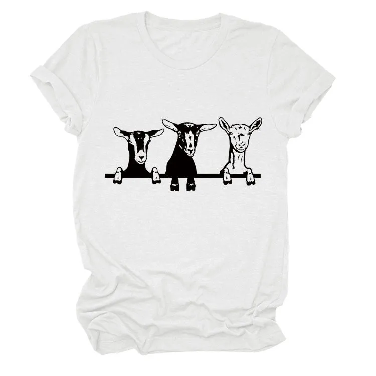 Round Neck Printing Loose Short Sleeve Fashion Womens T-Shirt
