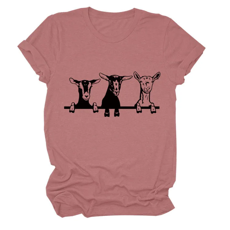 Round Neck Printing Loose Short Sleeve Fashion Womens T-Shirt