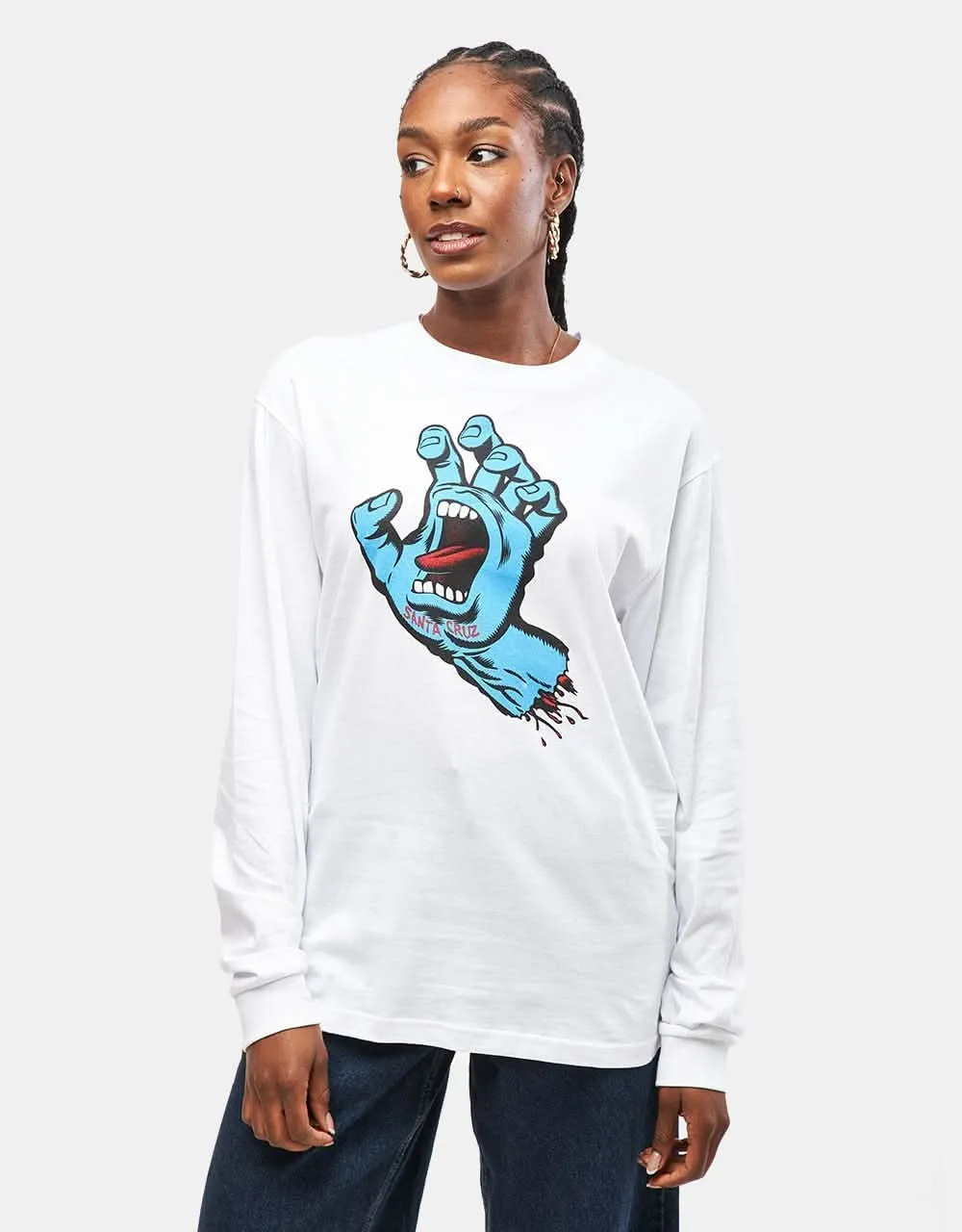Santa Cruz Screaming Hand Chest L/S T-Shirt - White