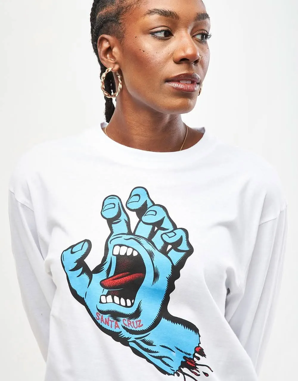 Santa Cruz Screaming Hand Chest L/S T-Shirt - White