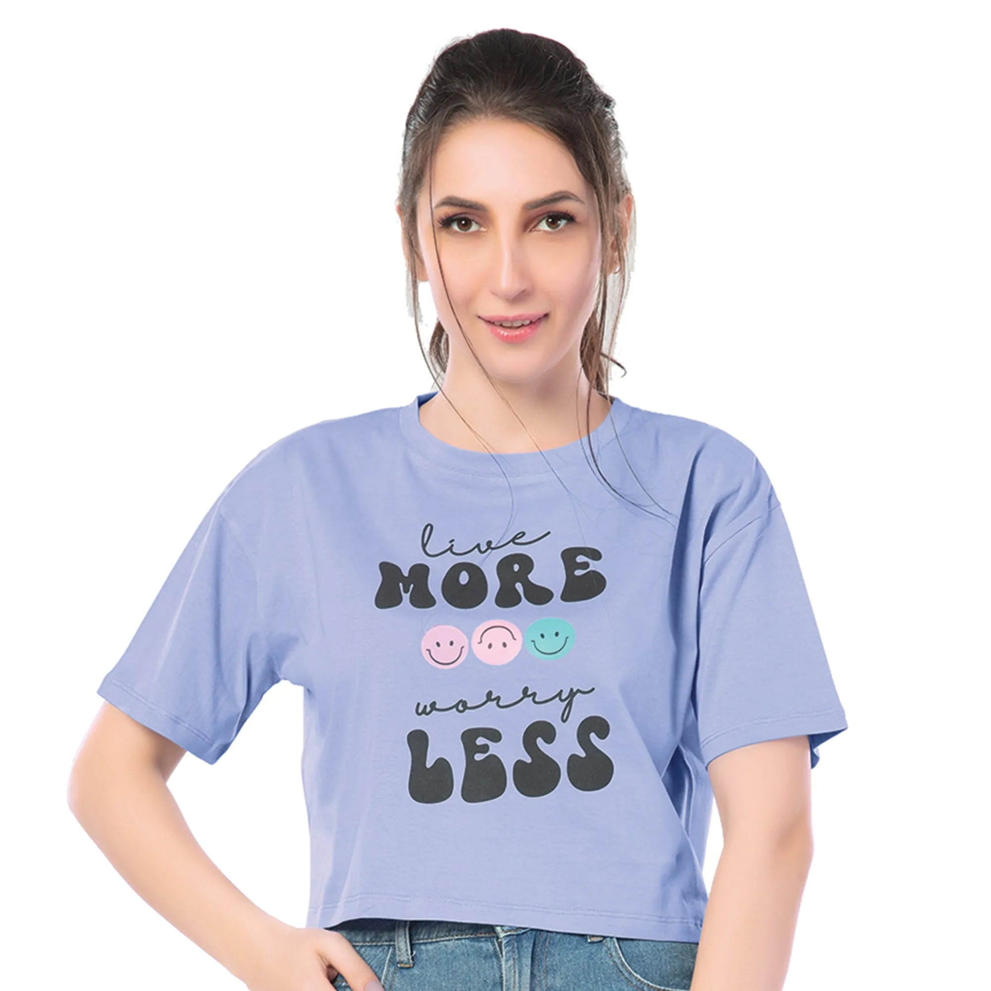 SCT-24017-Cotton Worry Free Oversized Crooped T-Shirt  Blue