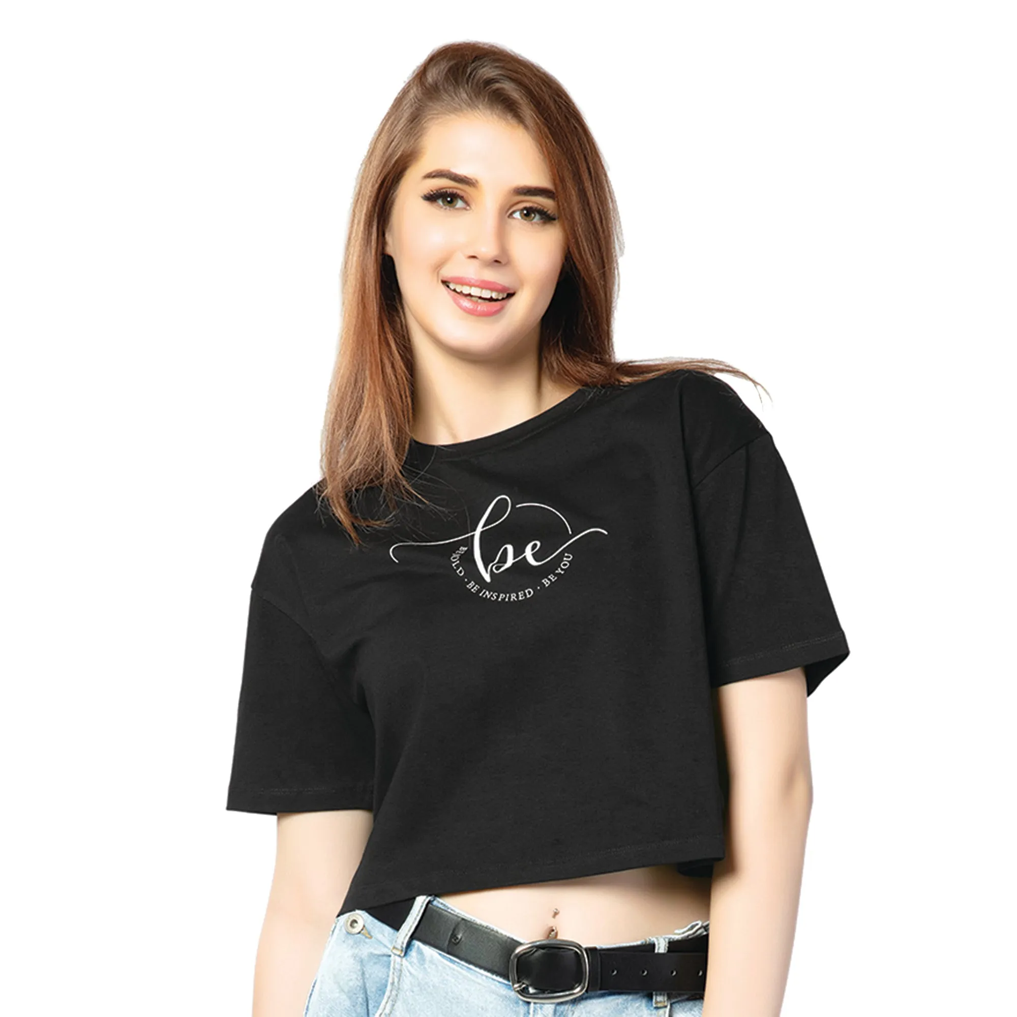 SCT-24029 Cotton Boldly You Oversized Crooped T-Shirt  Black