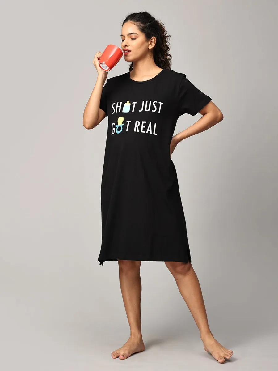 Shit Just Got Real Oversized Maternity T shirt Dress