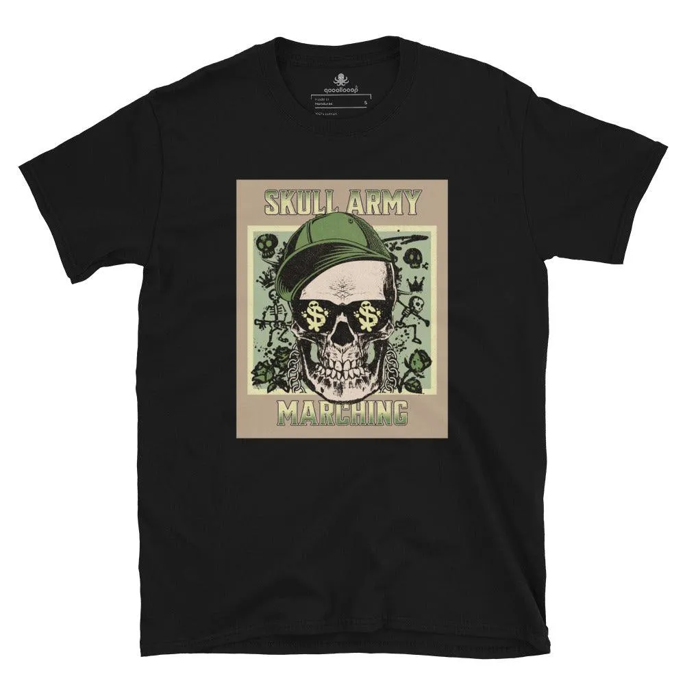 Skull Army Marching | Short-Sleeve Unisex Soft Style T-Shirt
