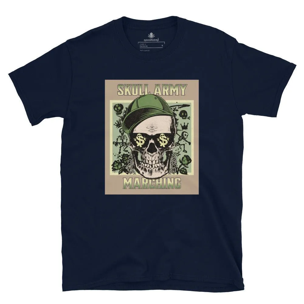 Skull Army Marching | Short-Sleeve Unisex Soft Style T-Shirt