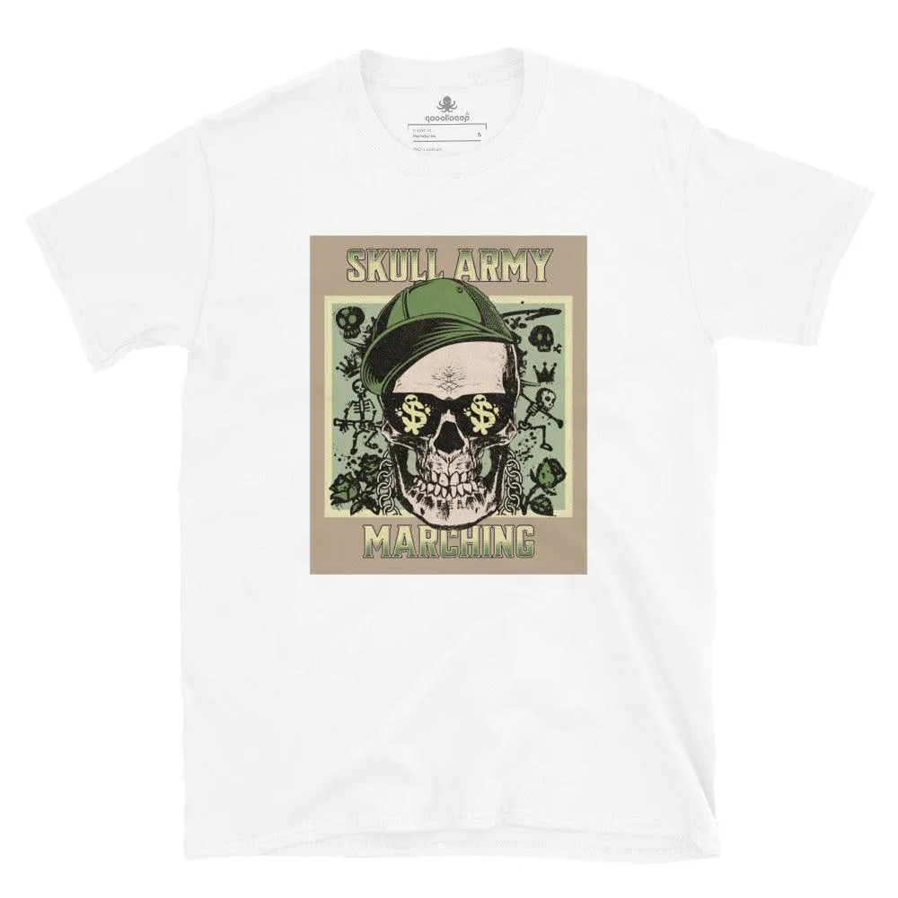 Skull Army Marching | Short-Sleeve Unisex Soft Style T-Shirt