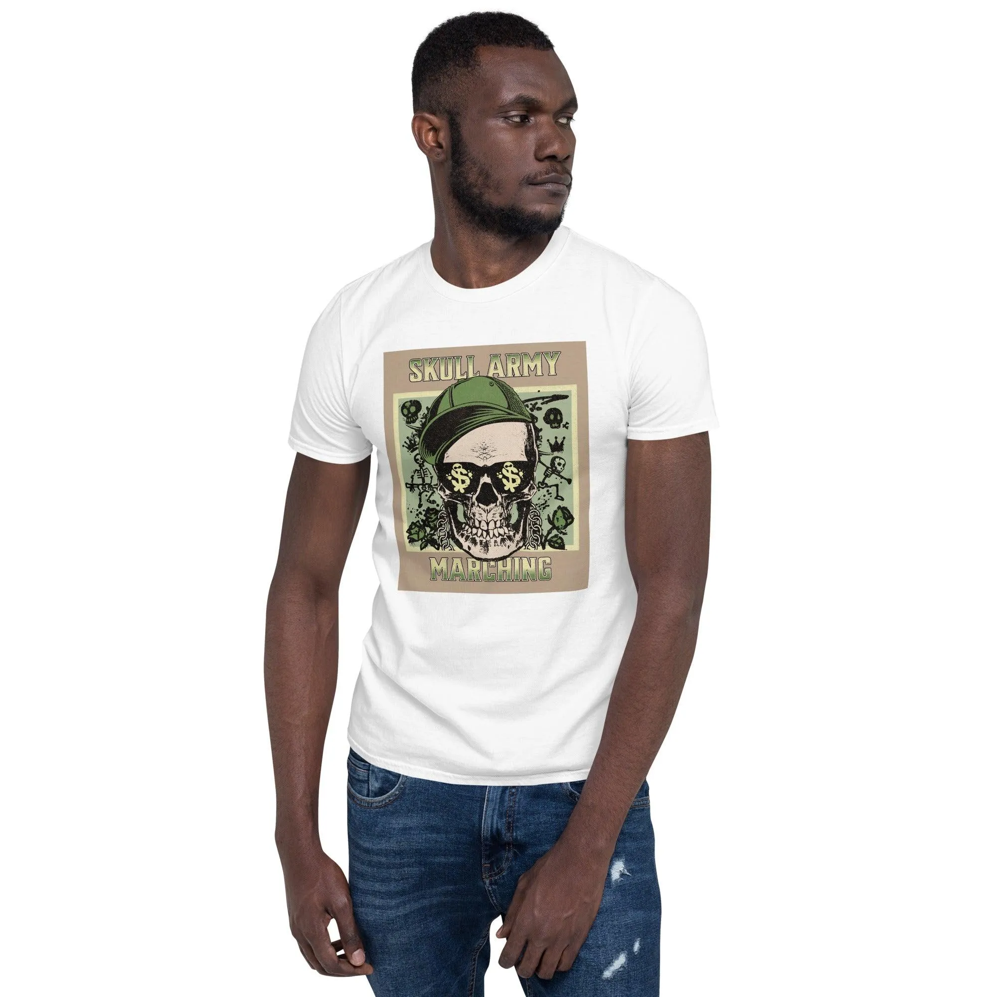 Skull Army Marching | Short-Sleeve Unisex Soft Style T-Shirt