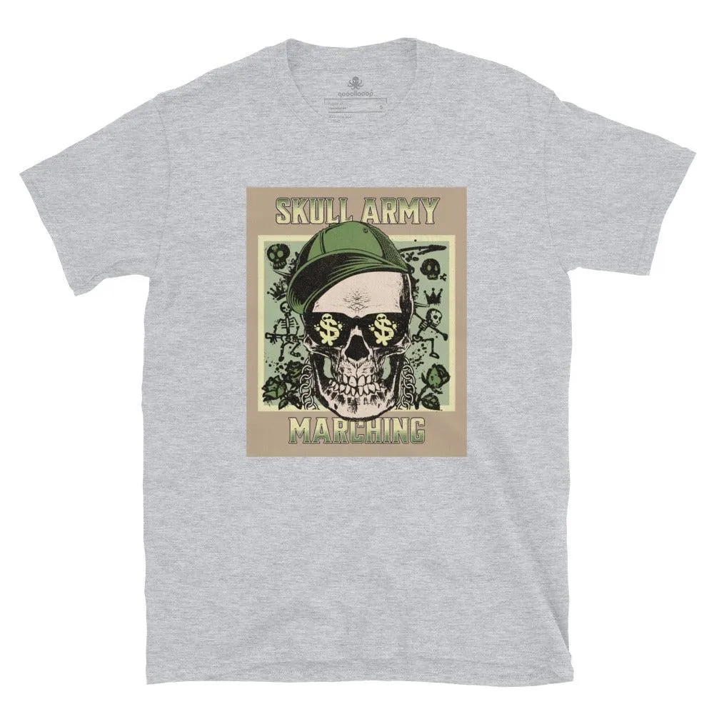 Skull Army Marching | Short-Sleeve Unisex Soft Style T-Shirt