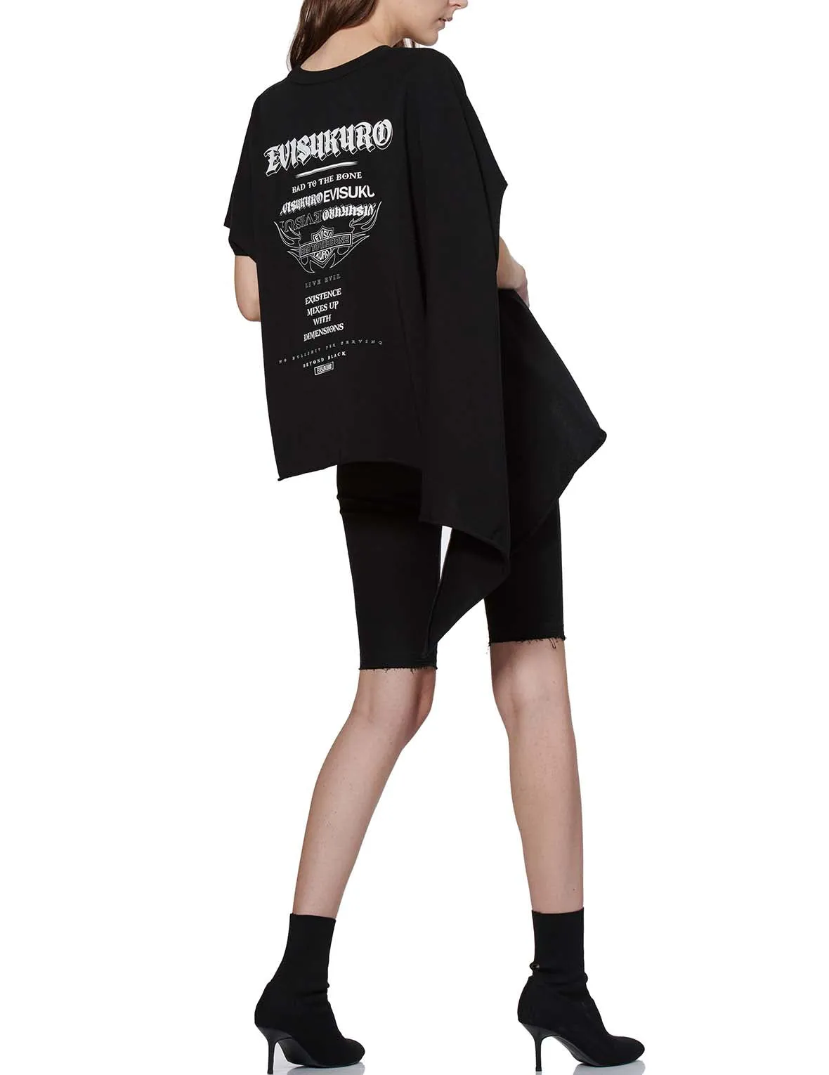 Slogan Print Asymmetric Sleeve T-shirt