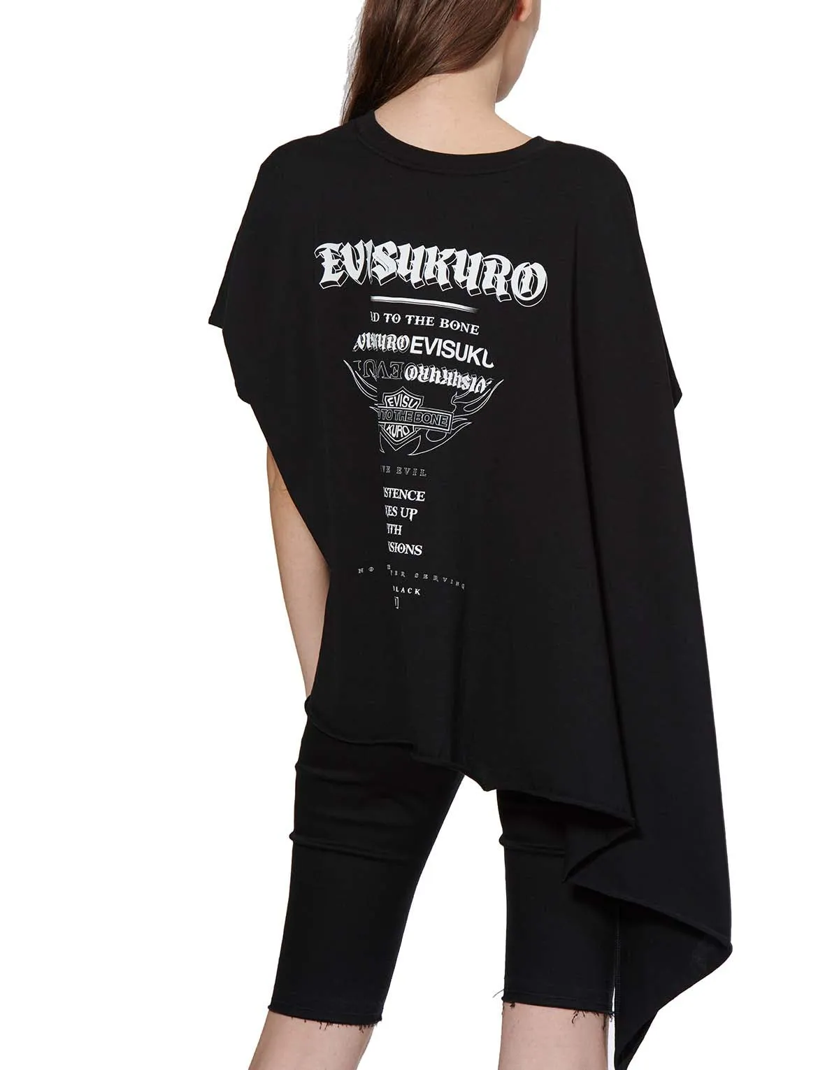 Slogan Print Asymmetric Sleeve T-shirt