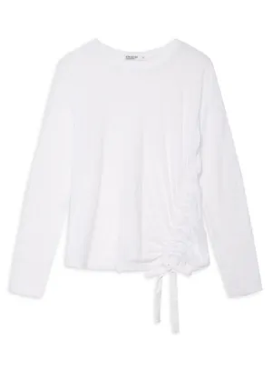 Supima Slub Asymmetric Tie Long Sleeve in White