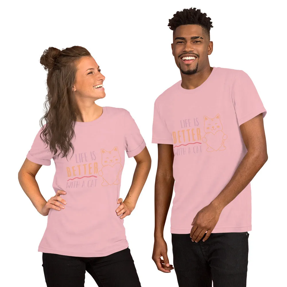 T-Shirts - Life Is Better With A Cat (Glamourange Pets Staple T-Shirts - Front Print 009 Model)