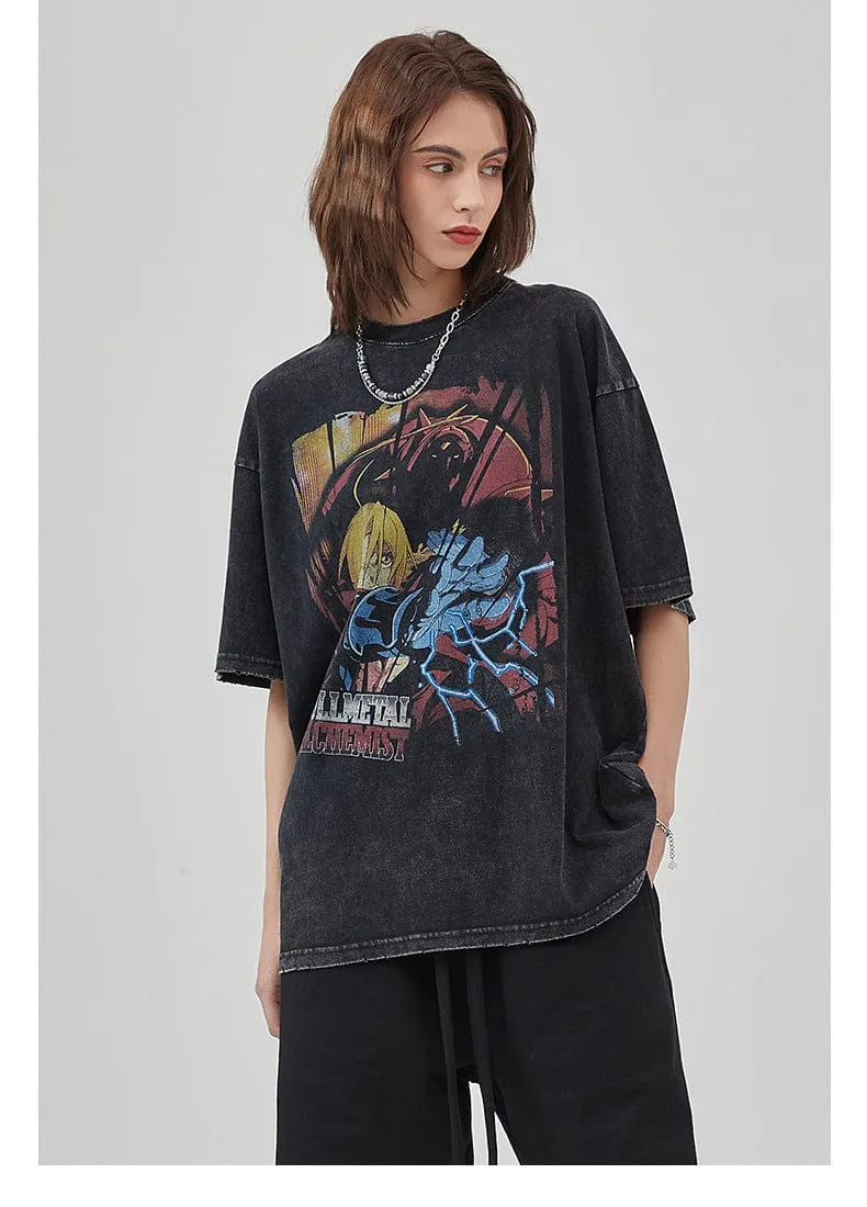 Vintage Fullmetal Alchemist T-Shirt - Distressed Anime Graphic Tee Featuring Edward Elric