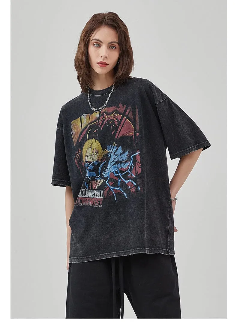 Vintage Fullmetal Alchemist T-Shirt - Distressed Anime Graphic Tee Featuring Edward Elric