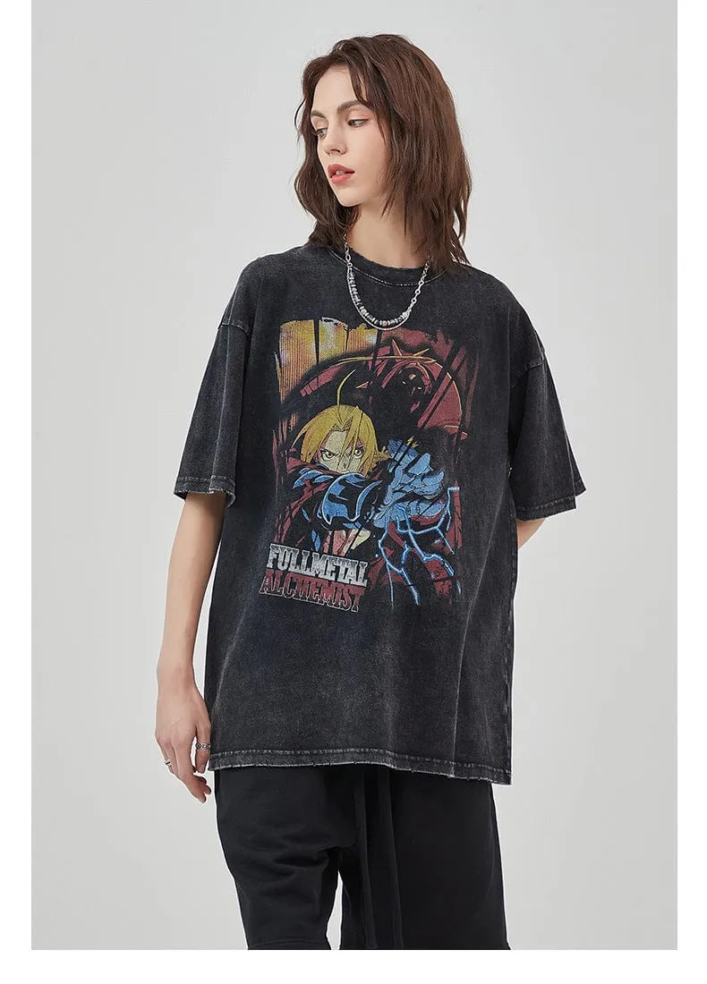 Vintage Fullmetal Alchemist T-Shirt - Distressed Anime Graphic Tee Featuring Edward Elric