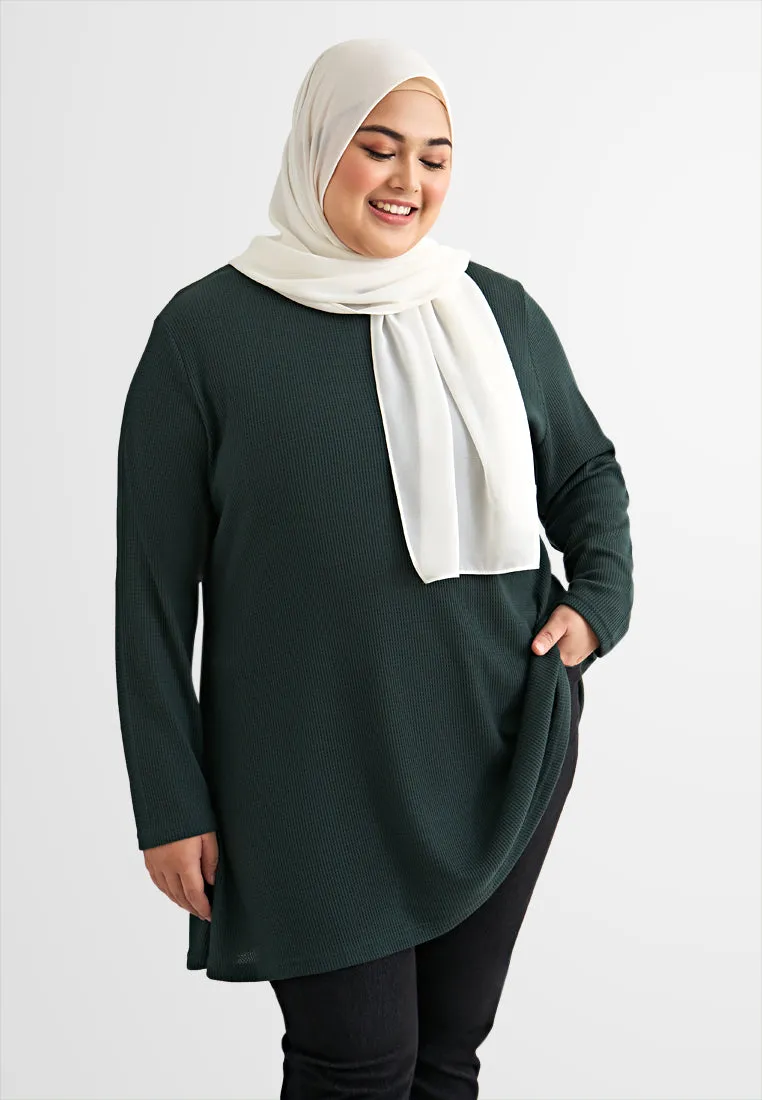 Wanda Casual Waffle Long Tee - Black