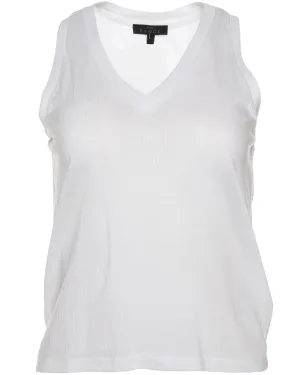 White V-Neck Narrow Split Jersey Tank