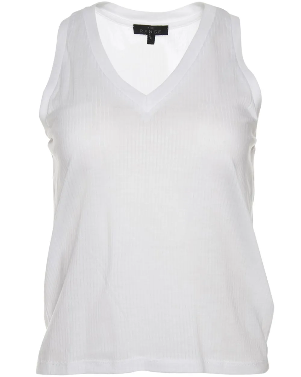 White V-Neck Narrow Split Jersey Tank