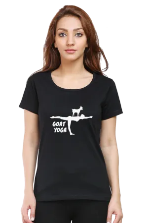 Women Round Neck Half Sleeves Classic T-Shirt - Cute Goat Yoga
