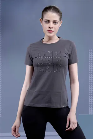 WOMEN'S DARK GREY BRAILLE TEXTURED SOFT COTTON T-SHIRT