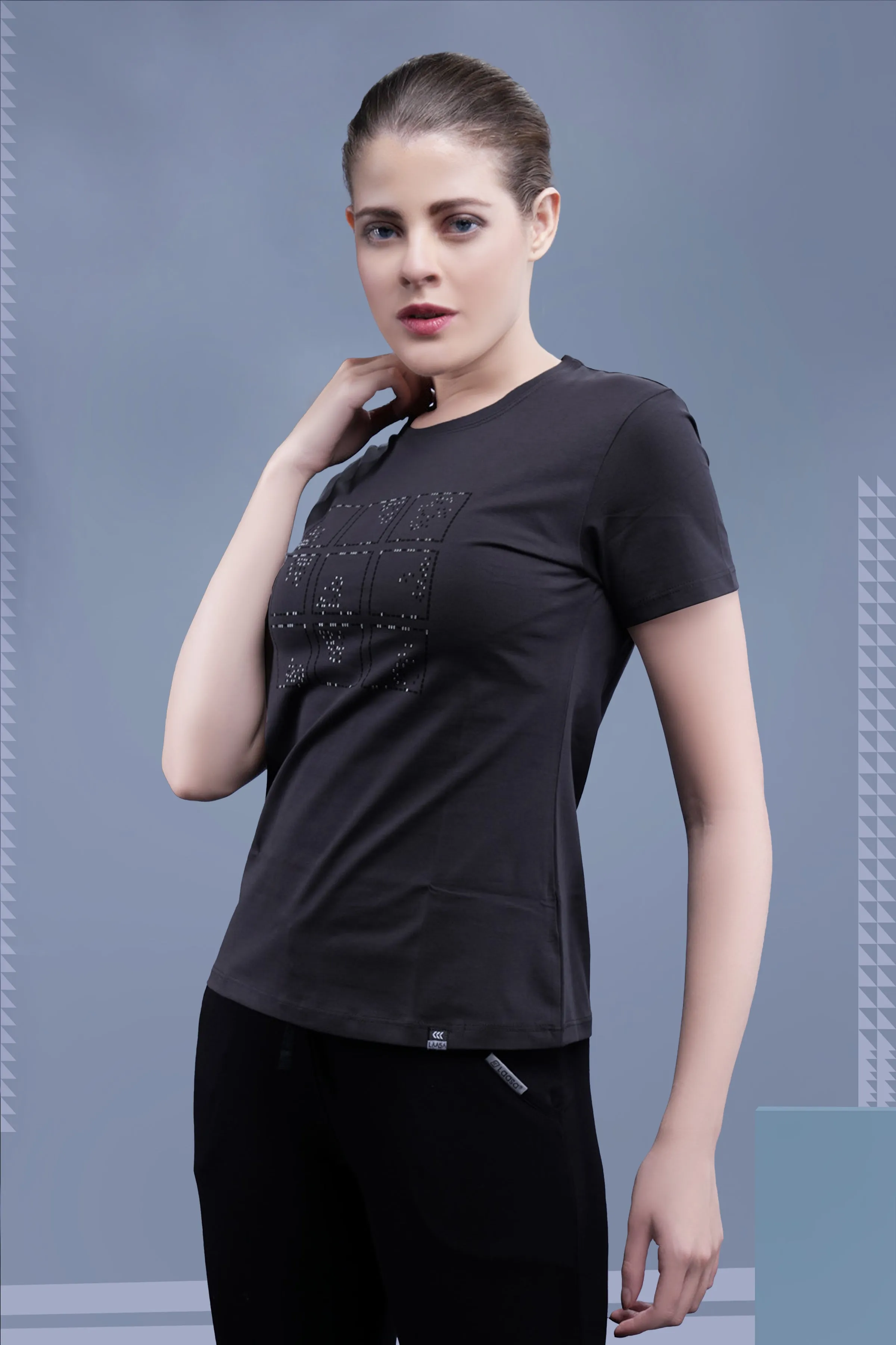 WOMEN'S DARK GREY BRAILLE TEXTURED SOFT COTTON T-SHIRT