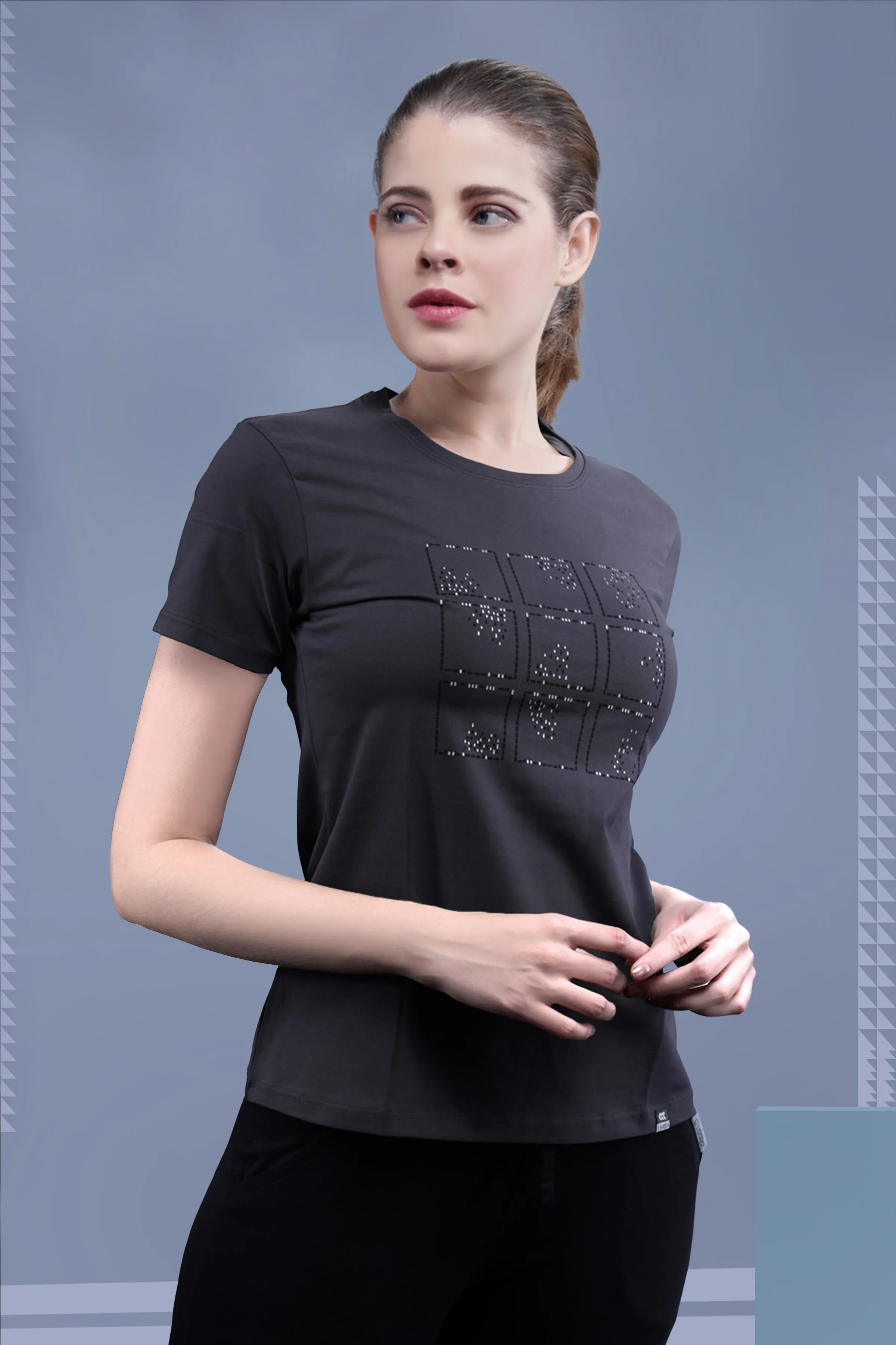 WOMEN'S DARK GREY BRAILLE TEXTURED SOFT COTTON T-SHIRT
