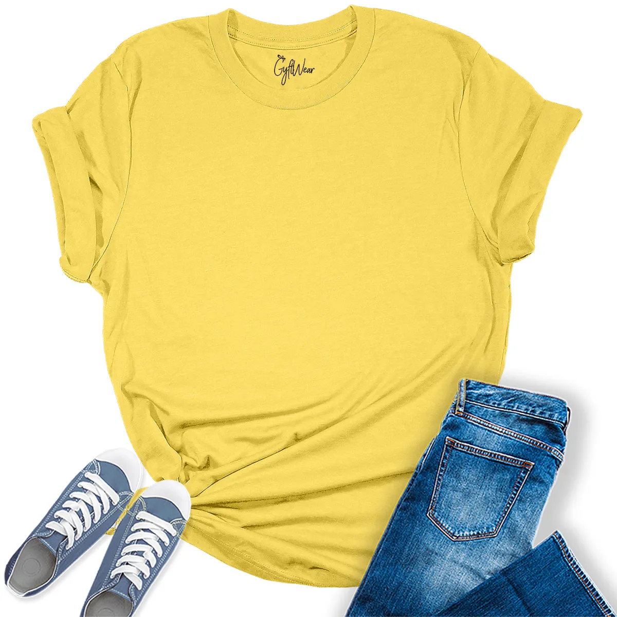 Womens Maize Yellow T Shirts Premium Casual Short Sleeve Shirts Oversized Tops