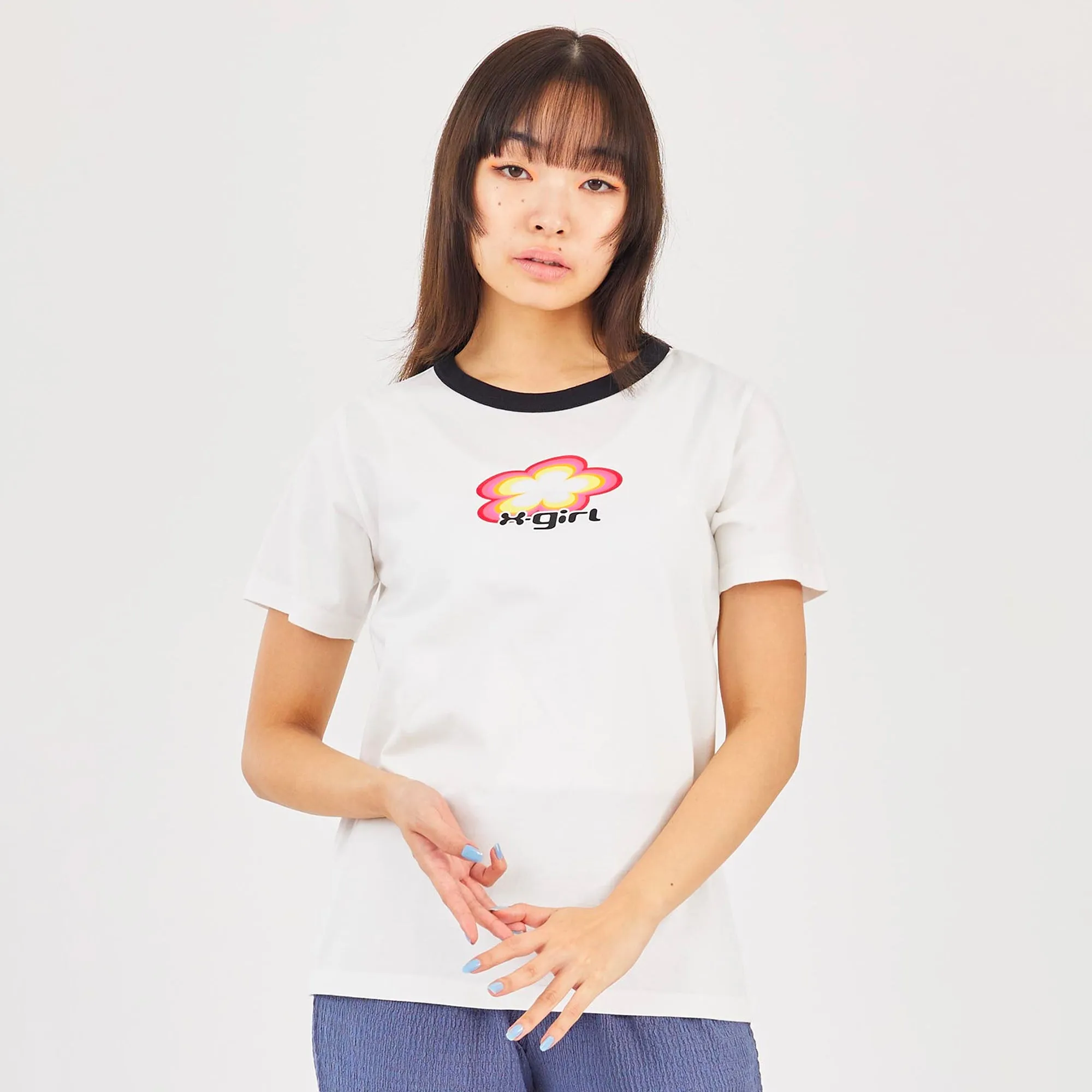 X-Girl Womens Flower Logo Ringer Classic SS Tee